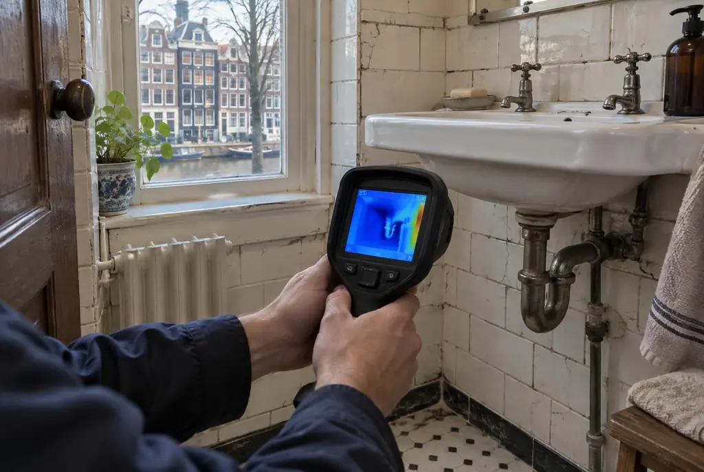 Lekdetectie Hoorn – badkamer met oude leidingen achter de tegels