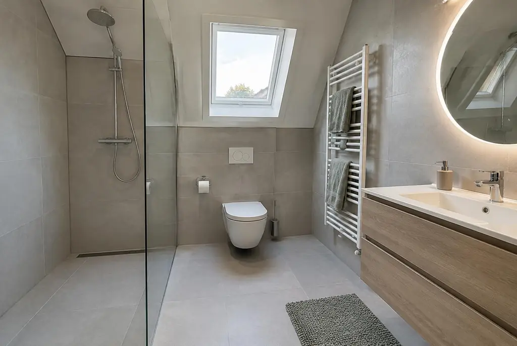 Lekdetectie Hoorn – droge badkamer met inloopdouche na herstel