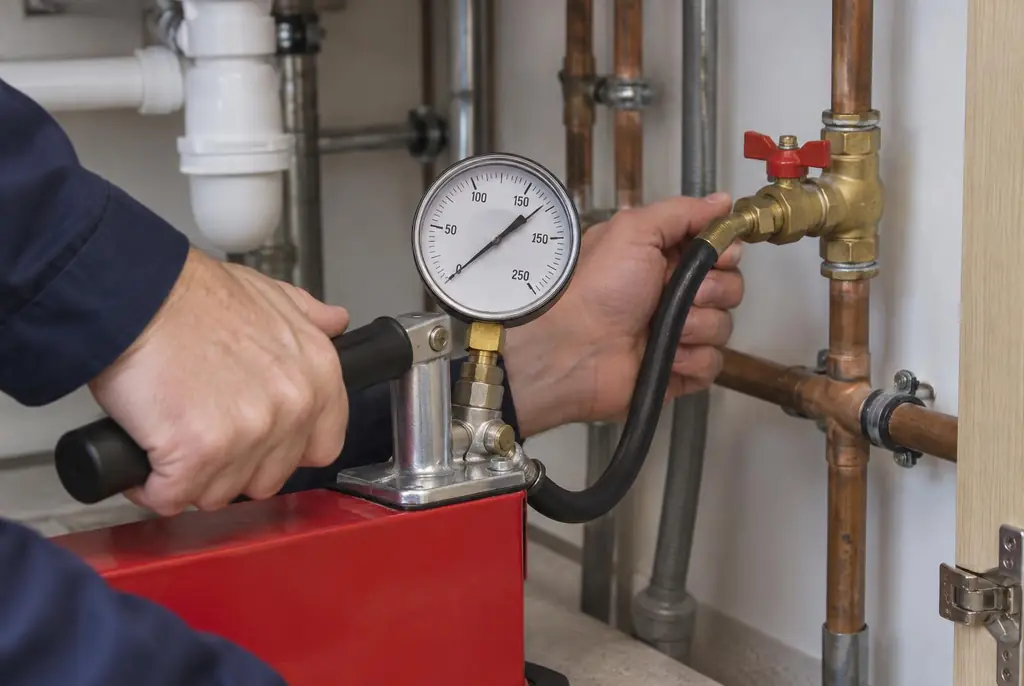 Lekdetectie Hoorn – druktest op een waterleiding met een manometer
