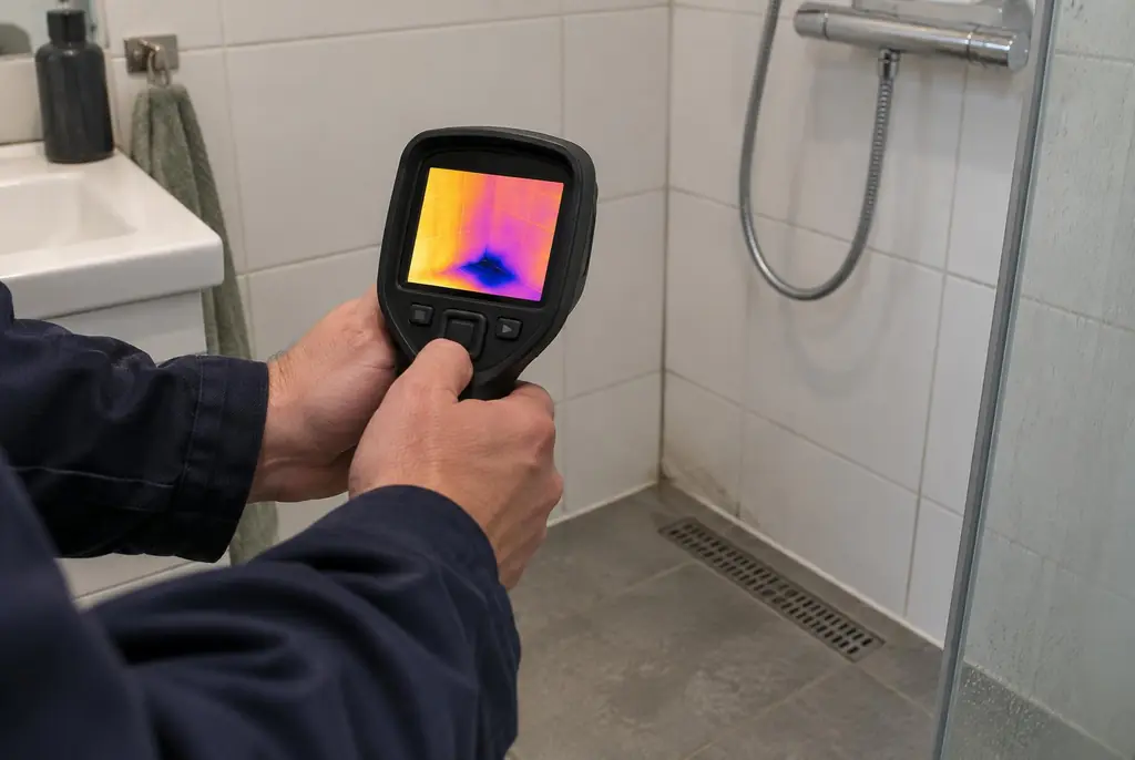 Lekdetectie Hoorn – lekdetectiespecialist met warmtebeeldcamera in een badkamer